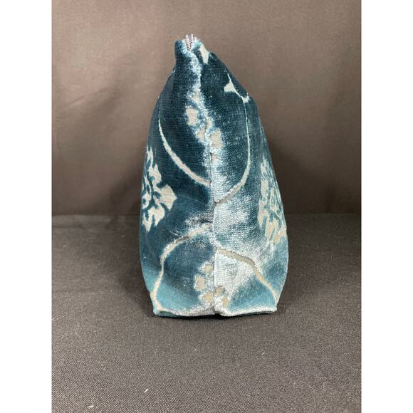 Aqua Blue Velour Floral Handmade Bag, One of a Kind Pouch, Lined Satchel, Travel - Picture 3 of 6